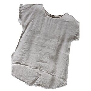 Terzo Millennio 100% Linen Tunic Button Back Top High/Low Italy White M Luxury